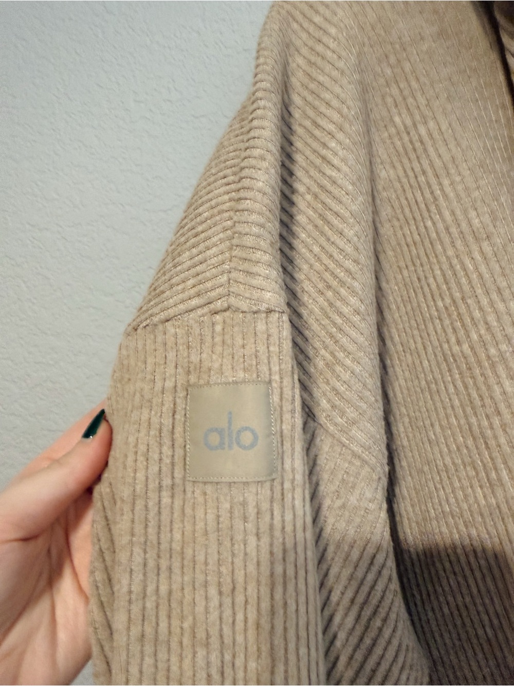Alo Yoga Muse Ribbed Hoodie Jogger Set Taupe Gravel Heather M - Picture 4 of 8